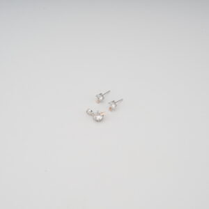 AGOR 925 Sterling Silver Two-Tone Solitaire CZ Diamond Pendant Set | Stud Earrings & Pendant with Rose Gold Star Accents