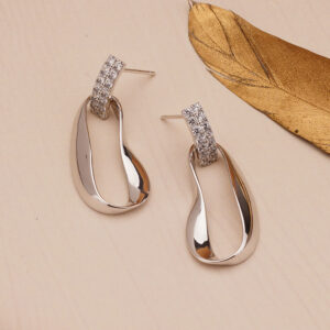 AGOR 925 Silver Fluid Drop Earrings with CZ Hook Detailing