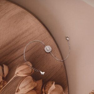 AGOR 925 Sterling Silver Adjustable Chain Bracelet with CZ Diamond Centerpiece | Elegant Silver Bracelet for Women