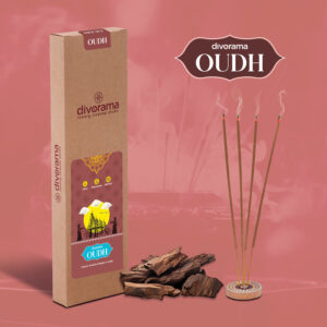 DivoRama Luxury Oudh Incense Sticks Agarbatti - 100% Indian Natural Aroma - Long Lasting Oudh Agarbattis for Puja, Meditation, Happy Vibes - 60 Sticks
