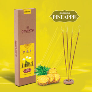 DivoRama Luxury Pineapple Incense Sticks Agarbatti - 100% Indian Natural Aroma - Long Lasting Pineapple Agarbattis for Puja, Meditation, Happy Vibes - 60 Sticks