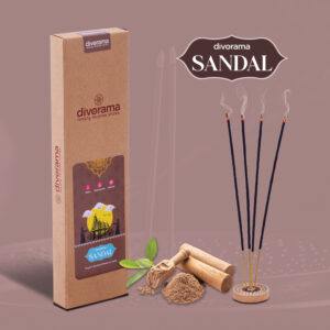 DivoRama Luxury Sandalwood Incense Sticks Agarbatti - 100% Indian Natural Aroma - Long Lasting Chandan/Sukhad Agarbattis for Puja, Meditation, Happy Vibes - 60 Sticks