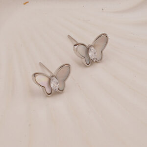 AGOR 925 Silver Enamel Butterfly Sparkle Stud Earrings
